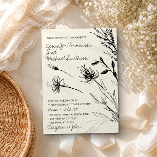 Blomskiss Botanisk Handritad retro papper Inbjudningar
