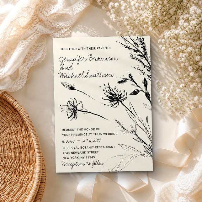 Blomskiss Botanisk Handritad retro papper Inbjudningar (Skapare uppladdad)