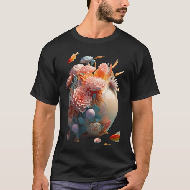 Blomskulptur med fisk t shirt (Framsida)