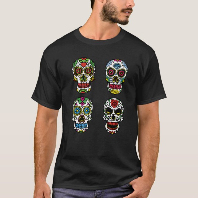 Blomsocker Skullens dag Muertos Dag för död H T Shirt (Framsida)