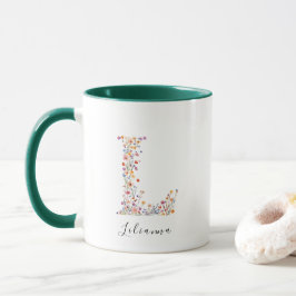 Blomster Akvarell Bokstav L Monogram & Anpassat Na Mugg