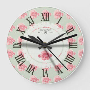Blomster Antique Rosa ros Retro Roman Numeral Stor Klocka