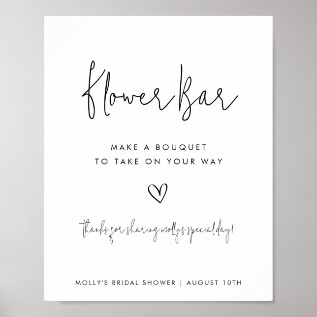 Blomster Bar Svart & Vitt Minimalistisk Skrift med Poster (Framsidan)