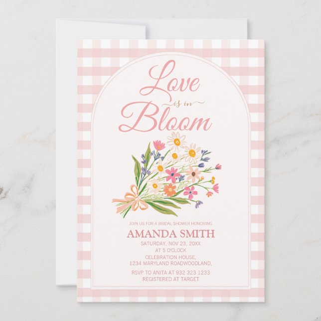 BLOMSTER Bouquet Kärlek är i blom Bröllopsfest  Inbjudningar (Framsida)