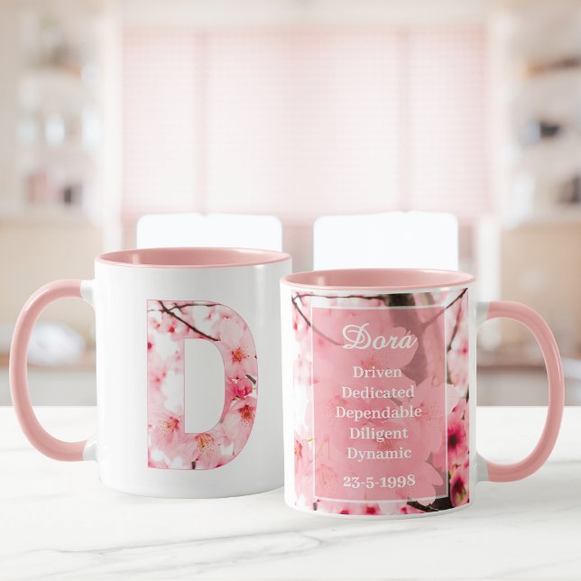Blomster D Initial Kopp | Personligt Namn & Egensk (Skapare uppladdad)