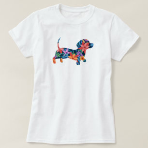 Blomster Dachshund Hund T Shirt