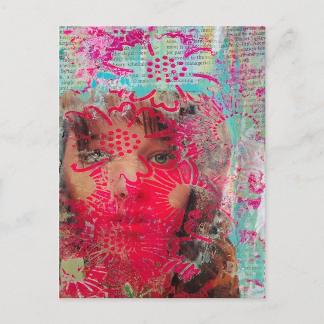 Blomster Dam Abstrakt Mixed Media Collage  Postkor Vykort (Framsida)