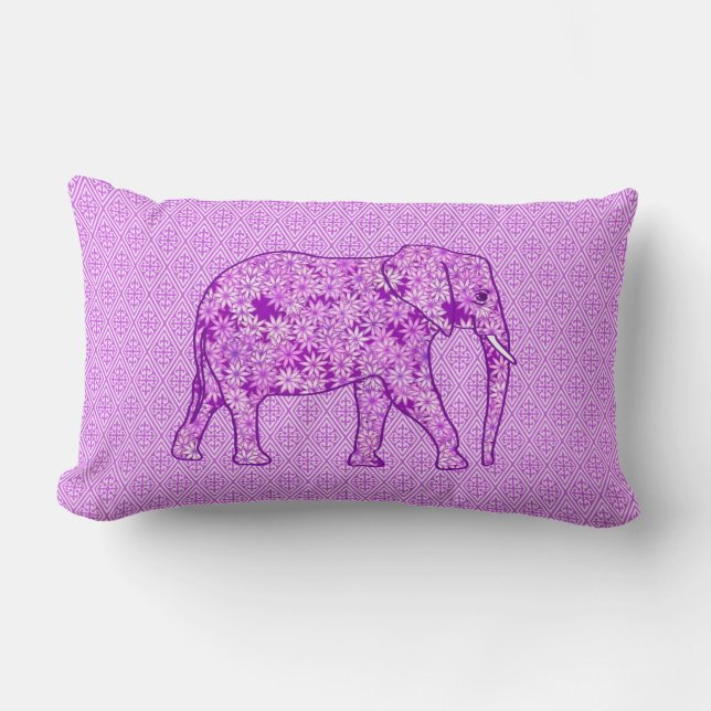 Blomster elefant - ametist lila lumbarkudde (Framsida)