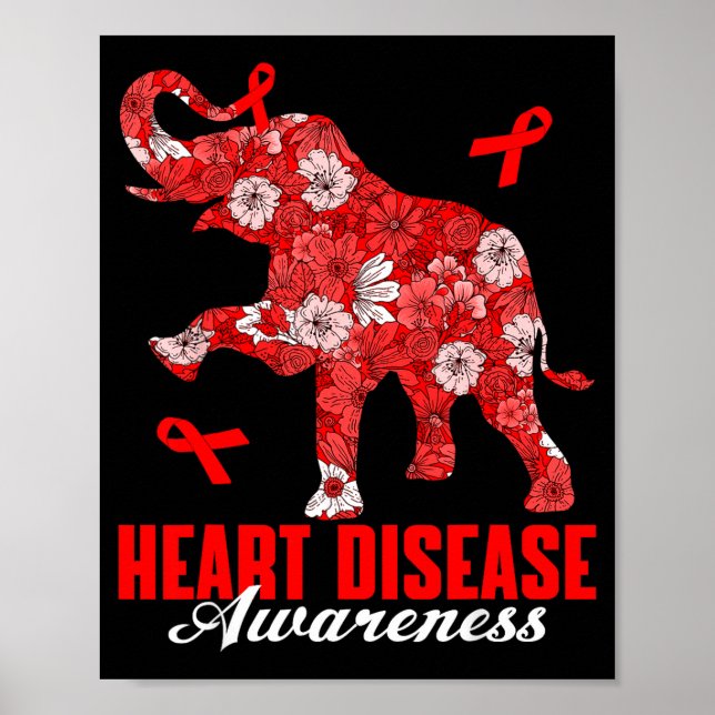 Blomster Elefant &amp; Rött Band Hjärtsjukdom Medv Poster (Framsidan)