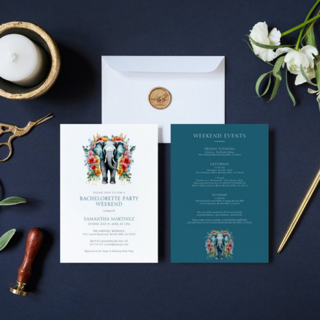 Blomster Elefant Blå Sjungningsfest Helg Inbjudningar (Skapare uppladdad)