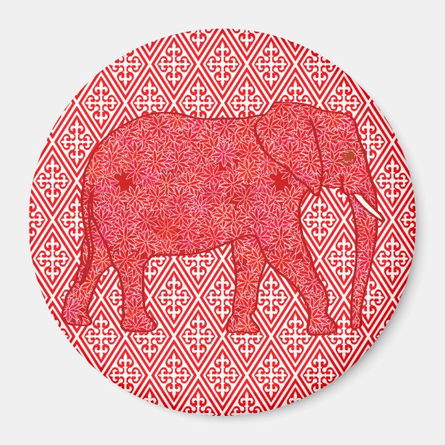 Blomster elefant - djupröd och korall magnet (Framsidan)