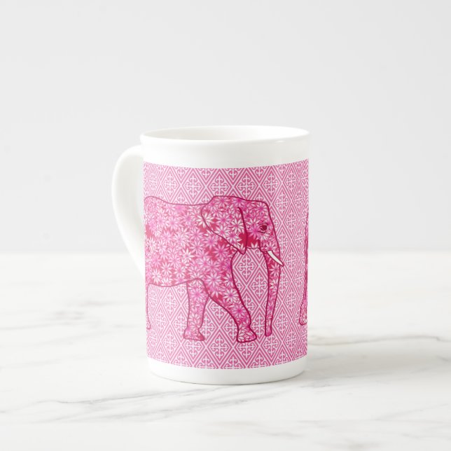 Blomster elefant - fuchsia rosa benporslin mugg (Framsida vänster)