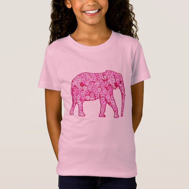 Blomster elefant - fuchsia rosa tee (Framsida)