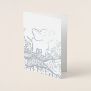 Blomster Elefant Konst Folierat Kort
