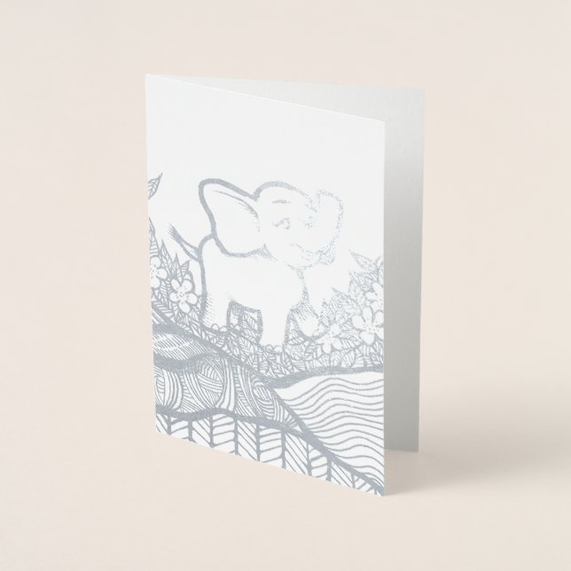 Blomster Elefant Konst Folierat Kort (Framsida)