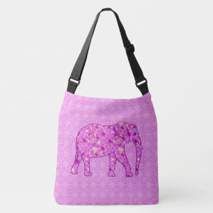 Blomster elefant - orkidé och magenta axelväska
