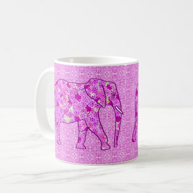 Blomster elefant - orkidé och magenta kaffemugg (Framsida vänster)