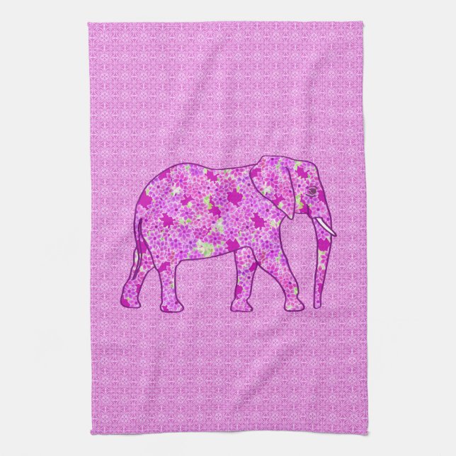 Blomster elefant - orkidé och magenta kökshandduk (Vertikal)