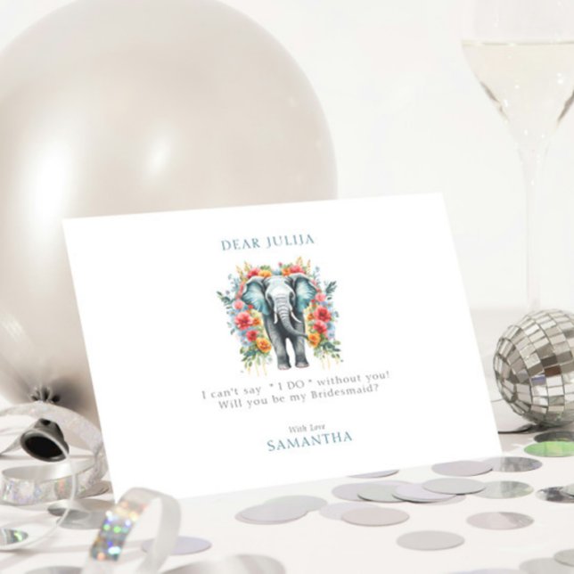 Blomster Elefant Vikblå Vil du vara min brudtärna Inbjudningar (Skapare uppladdad)
