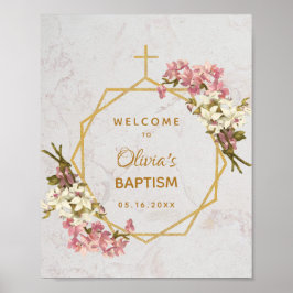 Blomster Flick Döpelse Guld Marmor Orkidéer Välkom Poster