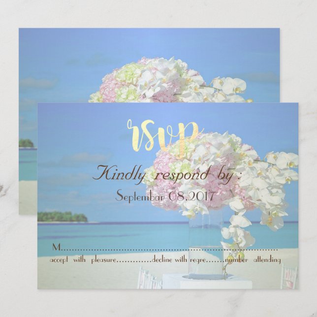 Blomster för strandbröllop RSVP Inbjudningar (Fram/baksida)