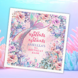 Blomster Glitter Mermaid Tail 8-års födelsedag Pappersservett