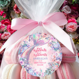 Blomster Glitter Sjungande Mermaid Tail 2-års föde Runt Klistermärke