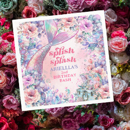 Blomster Glitter Sjungande Mermaid Tail 2-årsdag Pappersservett
