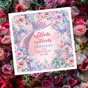 Blomster Glitter Sjungande Mermaid Tail 2-årsdag Pappersservett