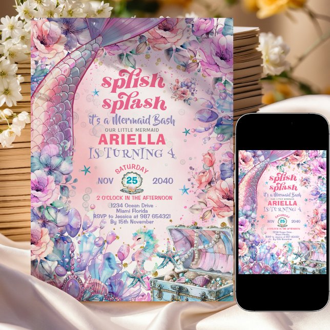 Blomster Glitter Sjungande Själ 4-års Födelsedag Inbjudningar (Skapare uppladdad)