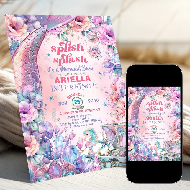 Blomster Glitter Sjungande Själ 6-års Födelsedag Inbjudningar (Skapare uppladdad)