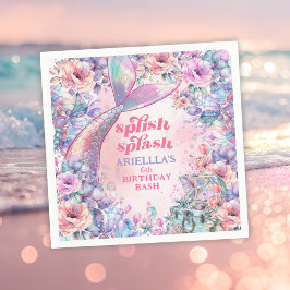 Blomster Glitter Sjungande Sjöstjärt 6-års Födelse Pappersservett