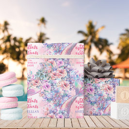 Blomster Glitter Sjungande Sjöstjärt 7-års Födelse Presentpapper