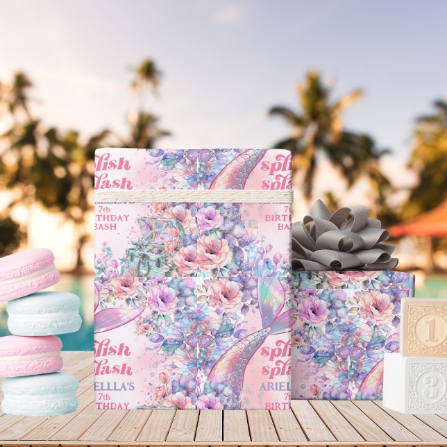 Blomster Glitter Sjungande Sjöstjärt 7-års Födelse Presentpapper (Skapare uppladdad)