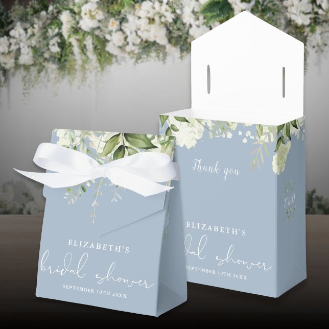 Blomster Grönska Dammtor Blue Bröllopsdusch Presentaskar (Floral Greenery Dusty Blue Bridal Shower Favor Boxes)