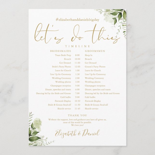 Blomster Gul Bröllopsschema Tidslinje Program (Framsida)