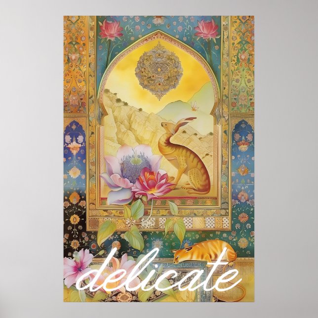 Blomster Kanin Konst Affisch Retro Djur Vägg Dekor (Framsidan)