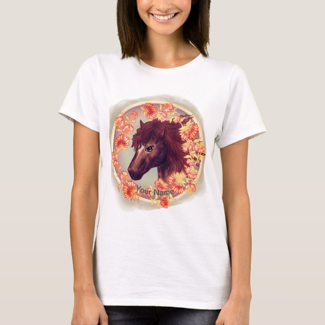 Blomster Kastanj Häst   T-Shirt (Framsida)