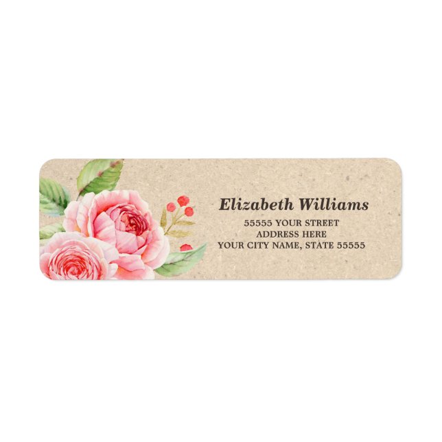 Blomster | Kraft Pappra Bröllop Returetiketter Returadress Etikett (Framsidan)