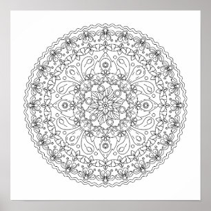 Blomster Mandala Färgning för Vuxna Poster