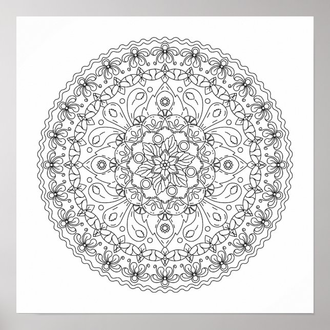 Blomster Mandala Färgning för Vuxna Poster (Framsidan)