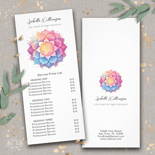 Blomster Mandala Holistisk Hälsa Wellness Prislist Reklamkort (Skapare uppladdad)