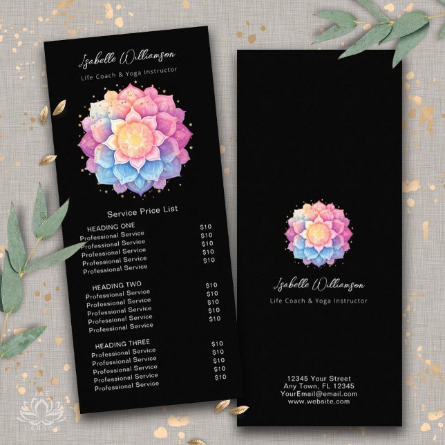 Blomster Mandala Holistisk Hälsa Wellness Prislist Reklamkort (Skapare uppladdad)