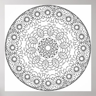 Blomster Mandala Målarbild med Tusenskönas Kronbla Poster