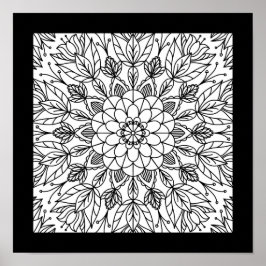 Blomster Mandala Rolig Partaffisch för Färgning Ha Poster