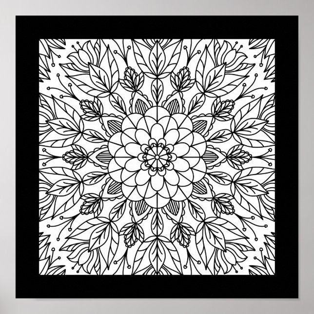 Blomster Mandala Rolig Partaffisch för Färgning Ha Poster (Framsidan)