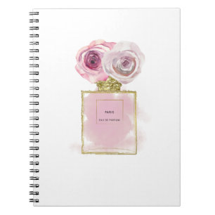 Blomster Mode Parfymflaska Rosa Rosor Guld Glamour Anteckningsbok