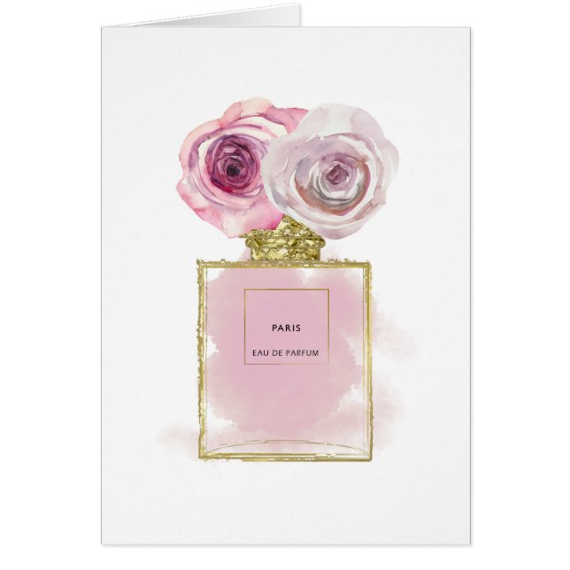Blomster Mode Parfymflaska Rosa Rosor Guld Glamour OBS Kort (Framsidan)