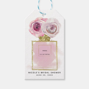 Blomster Mode Parfymflaska Rosa Rosor Guld Glamour Presentetikett