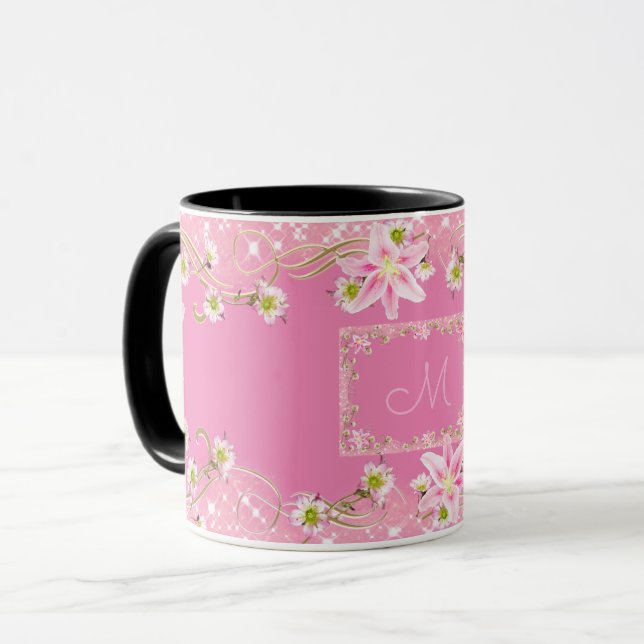 Blomster Monogram Ros Mugg (Framsida vänster)